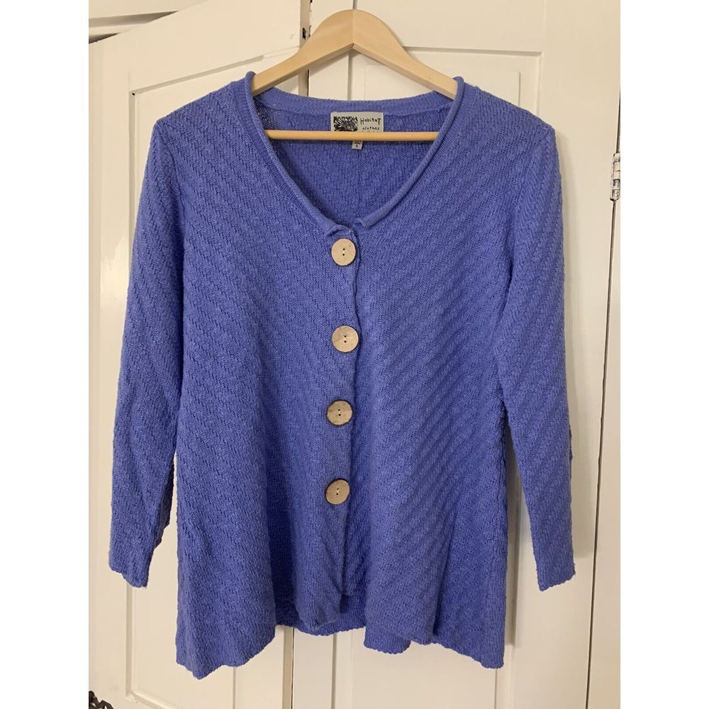 Habitat Sweater Women's Small Cardigan Knit Button‎ Blue 3/4 Sleeve